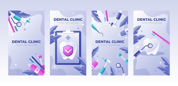 Storie di instagram della clinica dentale gradiente