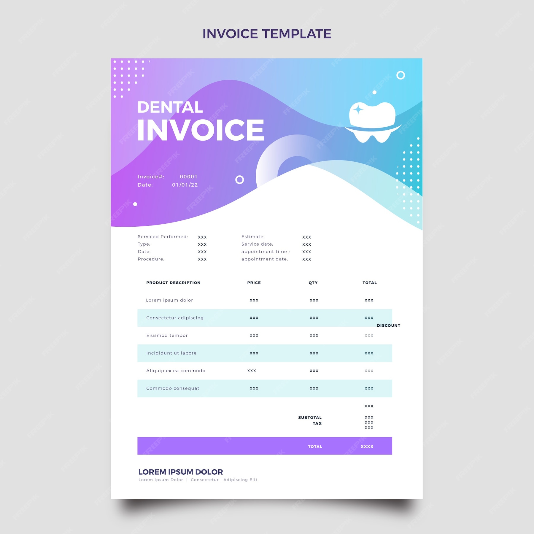 Free Vector Gradient dental clinic invoice template Free Vector Gradient dental clinic invoice template