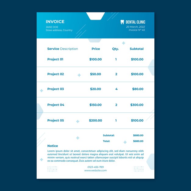 Gradient dental clinic invoice template