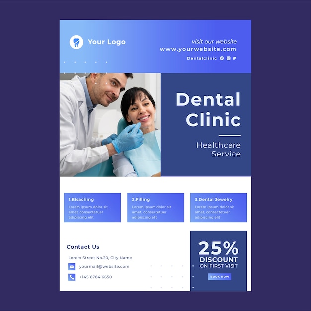 Gradient dental clinic poster template