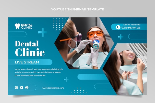 Vettore gratuito miniatura di youtube della clinica dentale gradiente