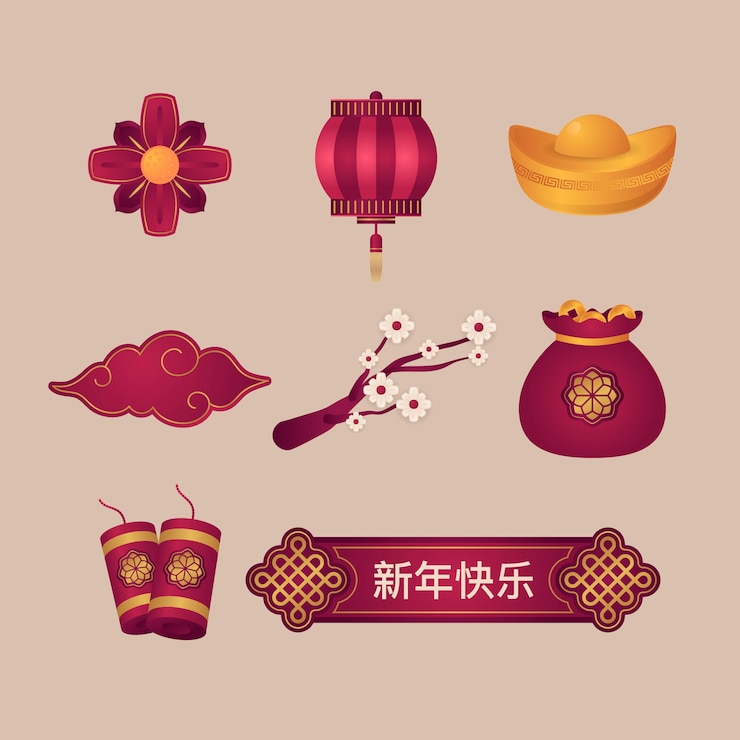 Free Vector gradient design elements collection for chinese new year festival