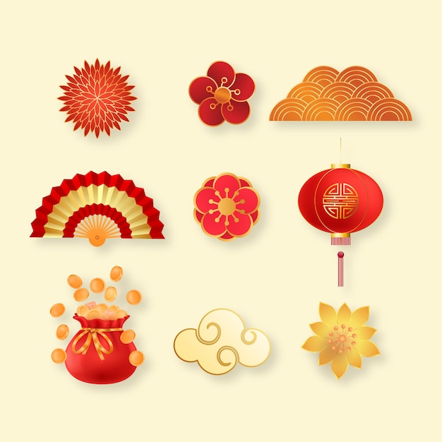 Free vector gradient design elements collection for chinese new year festival