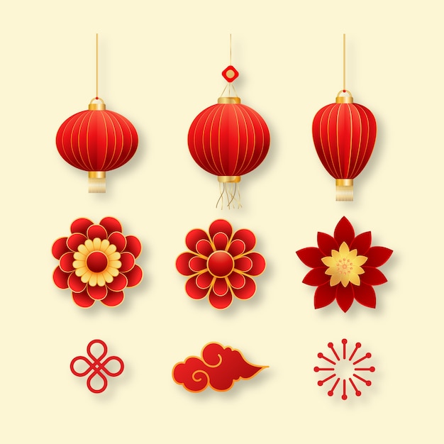 Vettore gratuito collezione di elementi di design gradiente per il festival del capodanno cinese