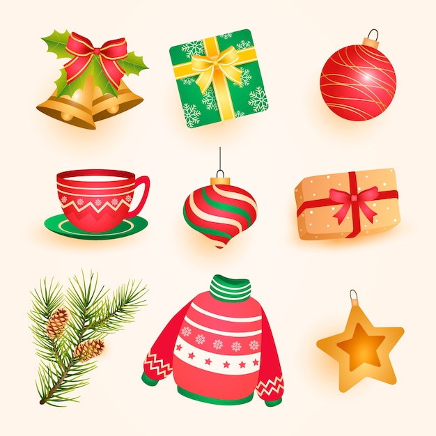 Free vector gradient design elements collection for christmas season