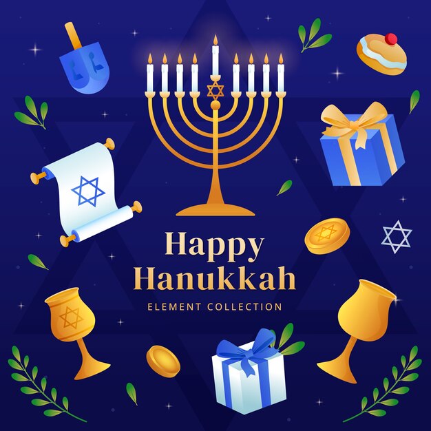 gradient design elements collection for hanukkah celebration
