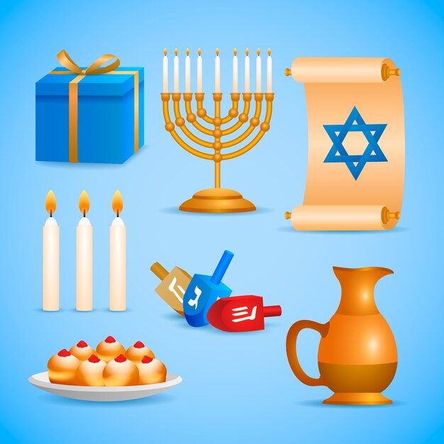 ユダヤ人のハヌカのお祝いのためのグラデーションデザイン要素コレクション