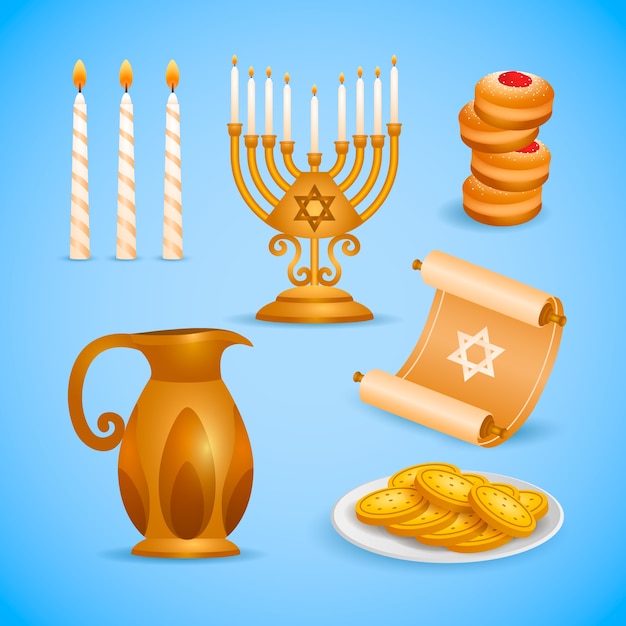 ユダヤ人のハヌカのお祝いのためのグラデーションデザイン要素コレクション