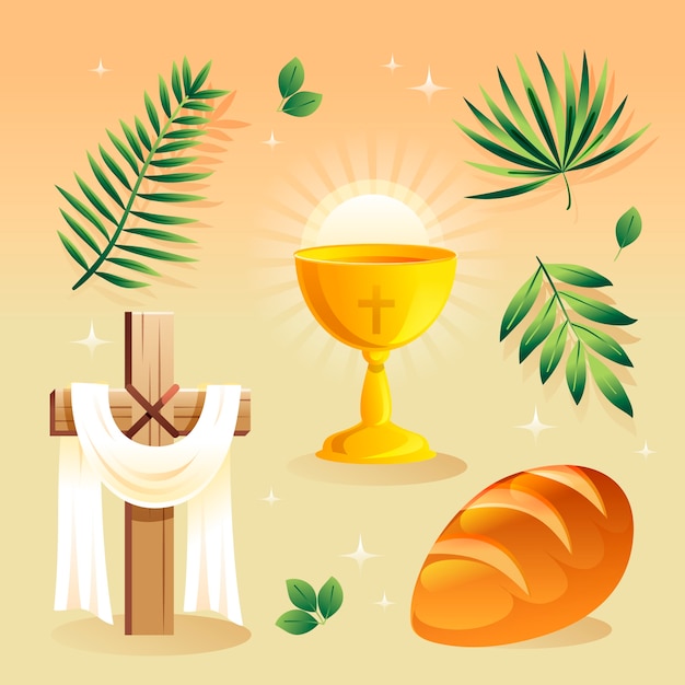 Vettore gratuito collezione di elementi di design gradienti per palm sunday.