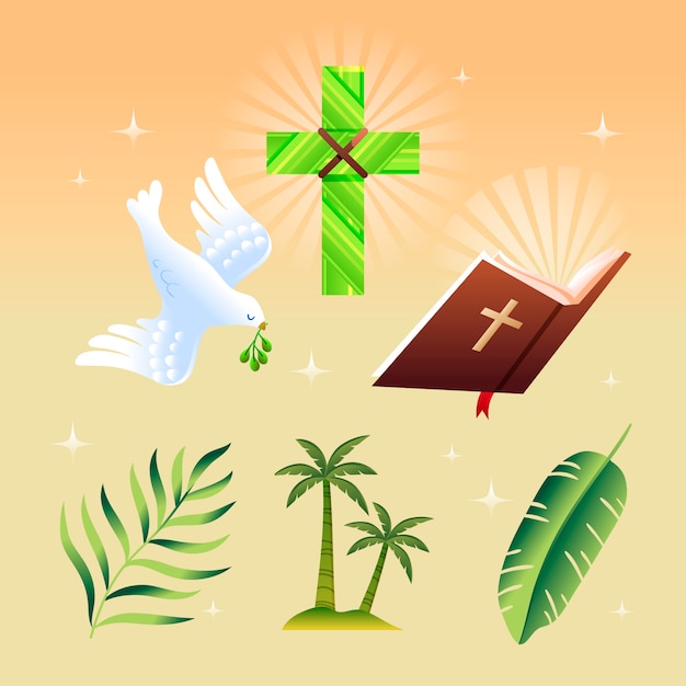 Vettore gratuito collezione di elementi di design gradienti per palm sunday.