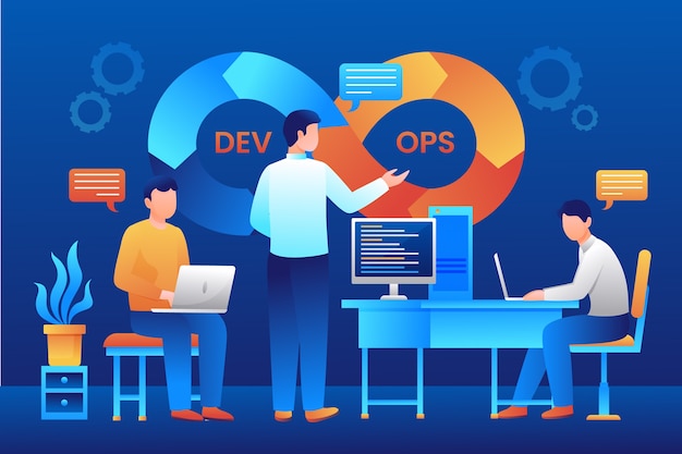 Vettore gratuito gradiente devops illustrazione