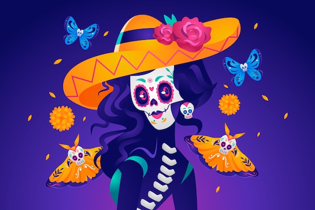 Vettore gratuito sfondo sfumato dia de muertos