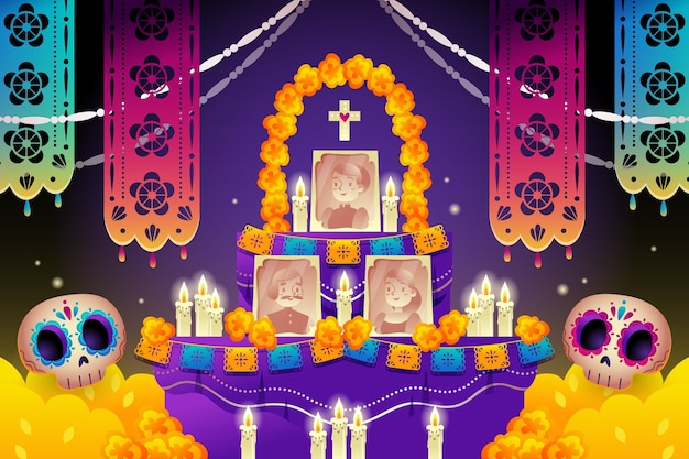 그라디언트 dia de muertos 축하 배경