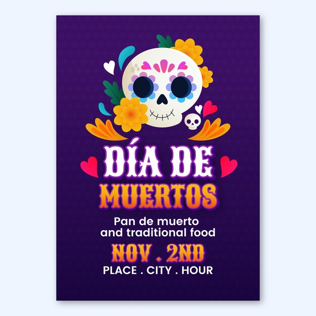 Градиент dia de muertos празднование вертикальный шаблон плаката