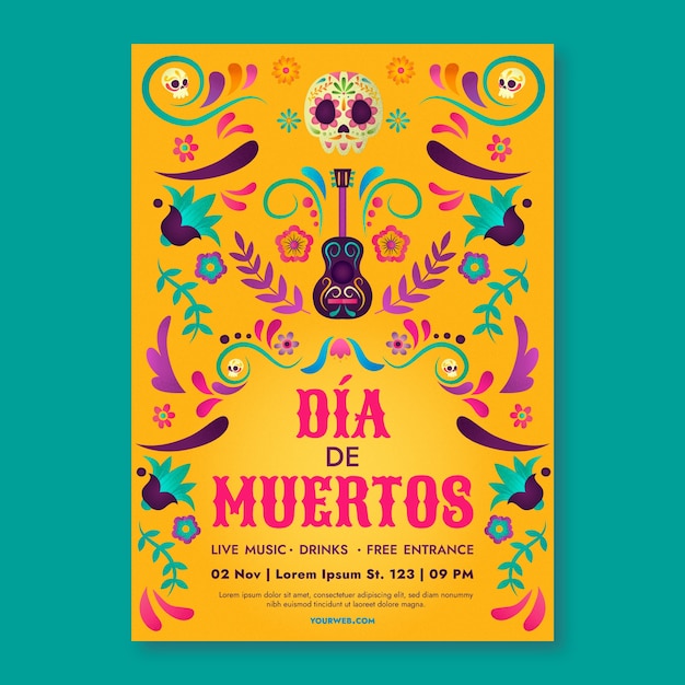 Vettore gratuito modello di poster verticale per la celebrazione del dia de muertos sfumato