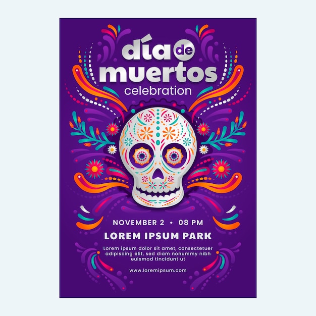 Free vector gradient dia de muertos celebration vertical poster template