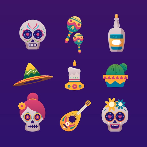 グラデーション dia de muertos キャラクター要素コレクション