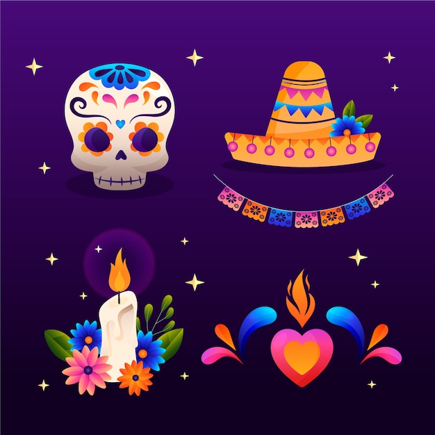 グラデーション dia de muertos キャラクター要素コレクション