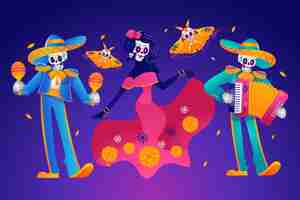 Vettore gratuito collezione di elementi di carattere gradiente dia de muertos