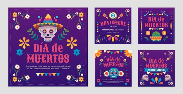 Free vector gradient dia de muertos instagram posts collection