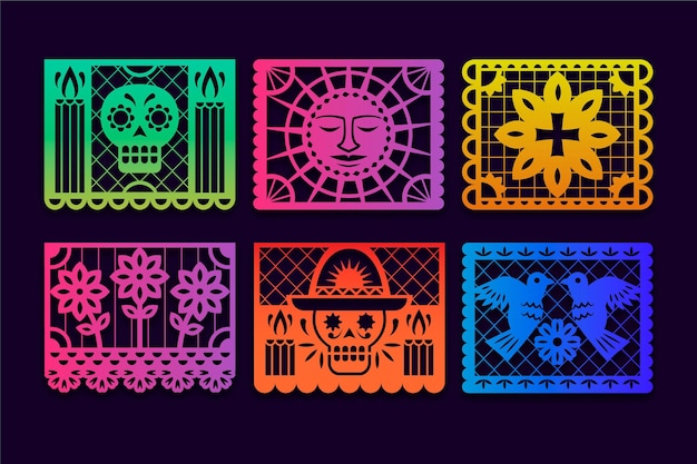 Vettore gratuito collezione di carta dia de muertos picado sfumato