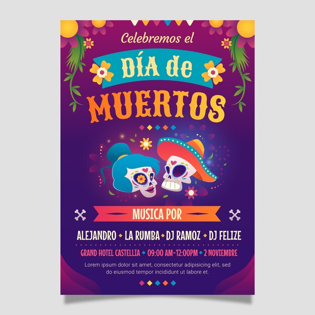 グラデーション dia de muertos 垂直ポスター テンプレート