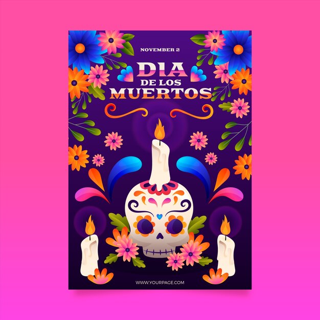 グラデーション dia de muertos 垂直ポスター テンプレート