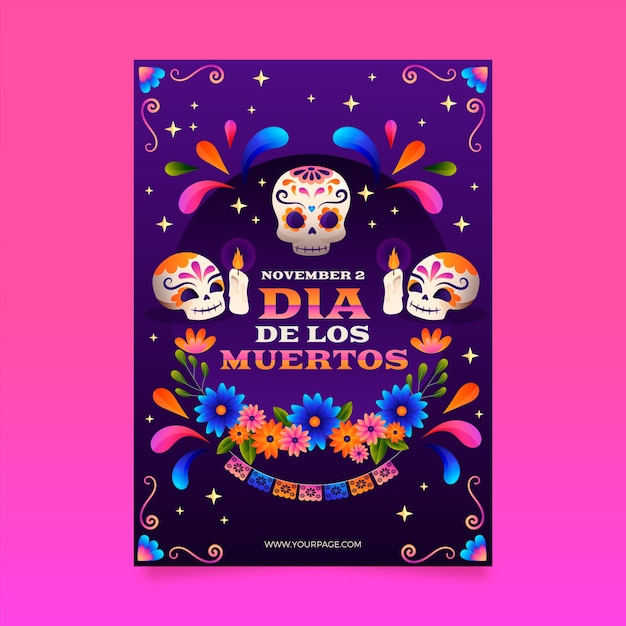 グラデーション dia de muertos 垂直ポスター テンプレート