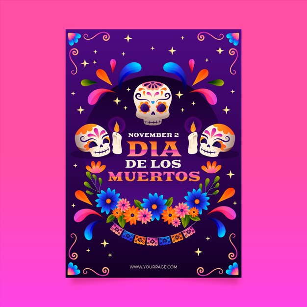 グラデーション dia de muertos 垂直ポスター テンプレート