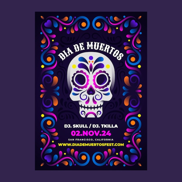 Gradient dia de muertos vertical poster template