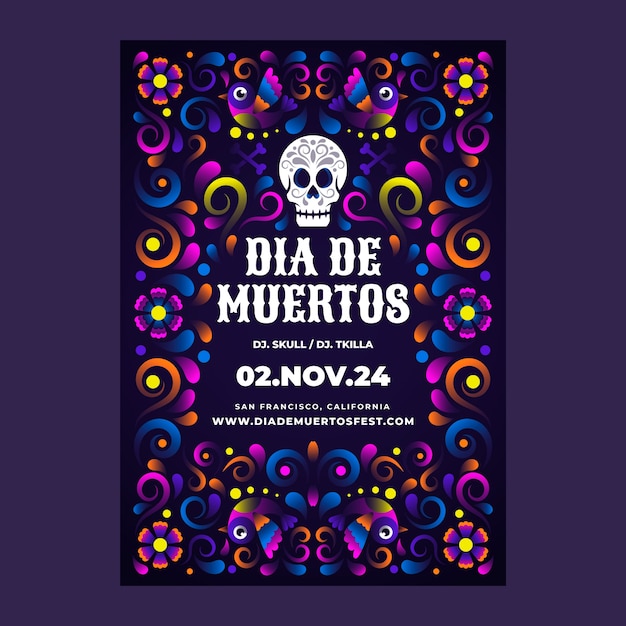 グラデーション dia de muertos 垂直ポスター テンプレート