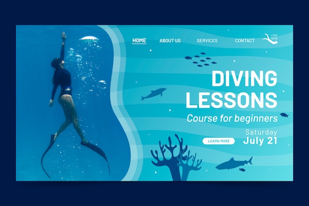 Gradient diving landing page template