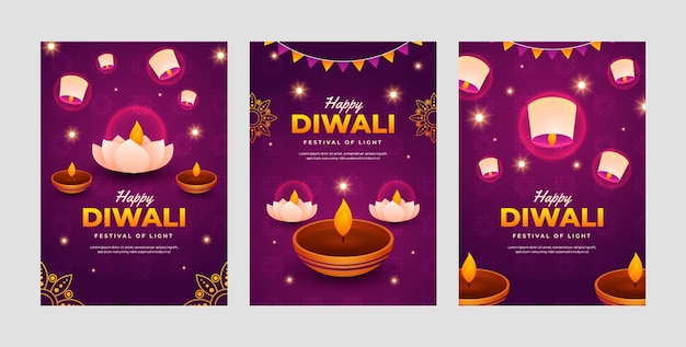 Vettore gratuito collezione di carte diwali sfumate