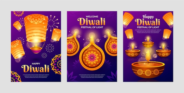 Collezione di carte del festival di diwali sfumato