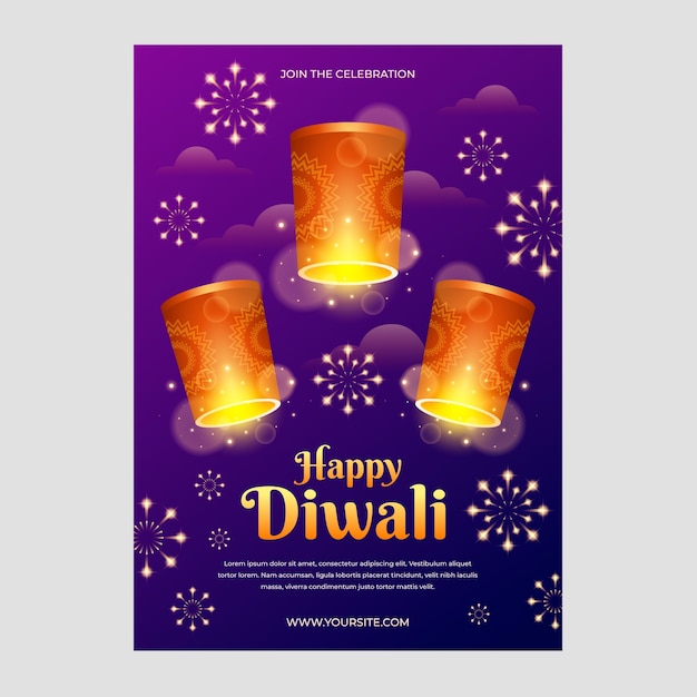 Vettore gratuito modello di poster verticale del festival di diwali sfumato