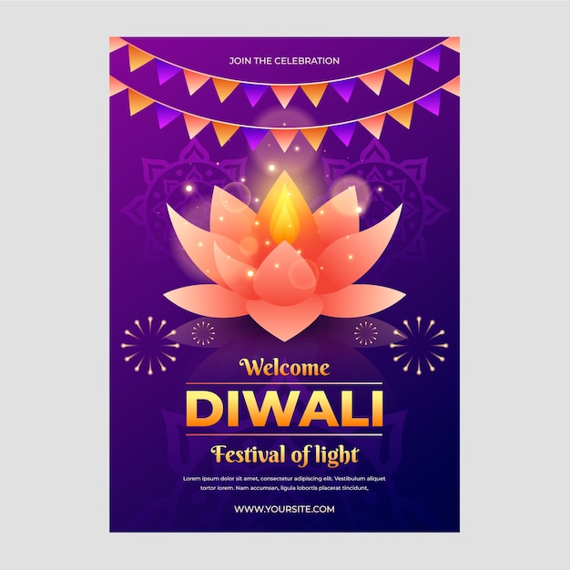 Modello di poster verticale del festival di diwali sfumato