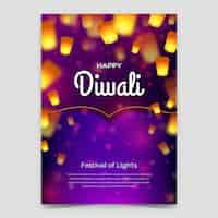 Vettore gratuito modello di poster verticale del festival di diwali sfumato