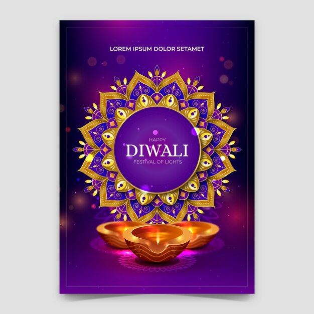 Gradient diwali festival vertical poster template