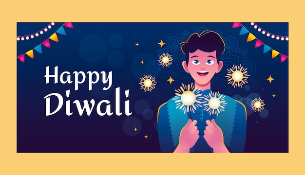 Modello di banner orizzontale gradiente diwali