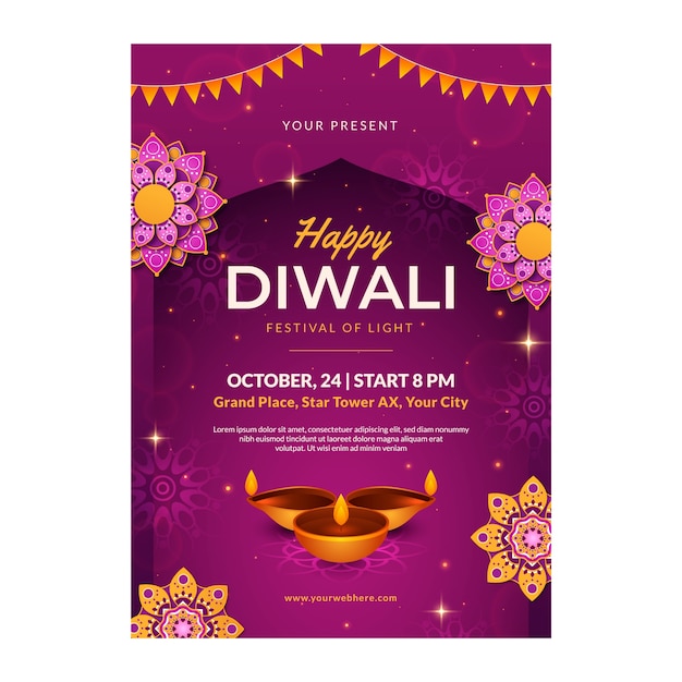 Free vector gradient diwali vertical flyer template