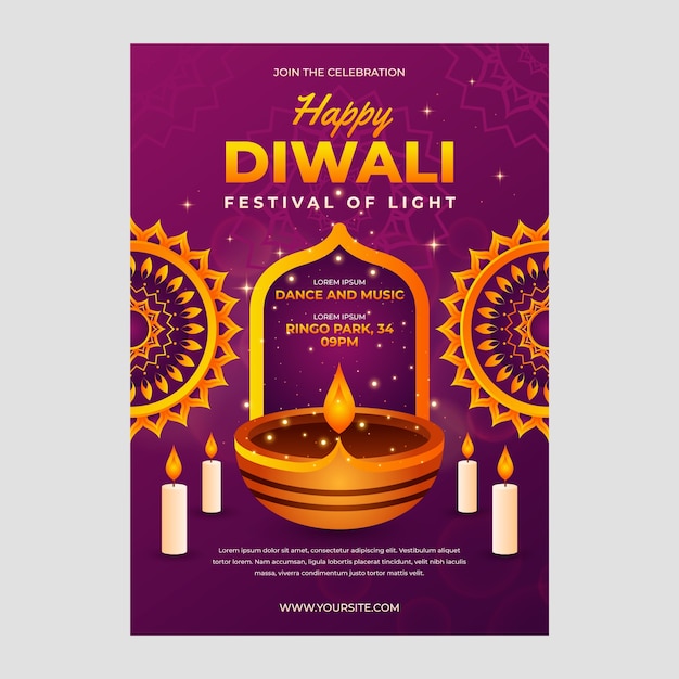 Modello di poster verticale diwali sfumato