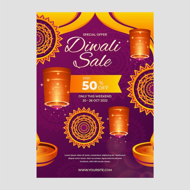 Vettore gratuito modello di poster verticale diwali sfumato