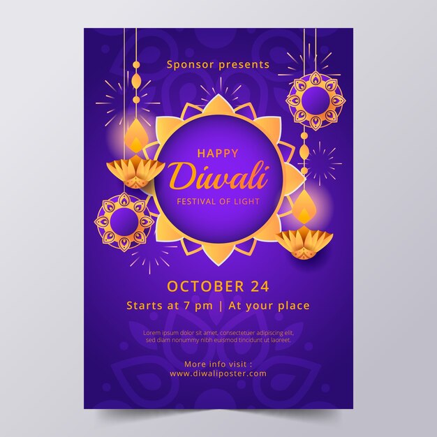 Gradient diwali vertical poster template