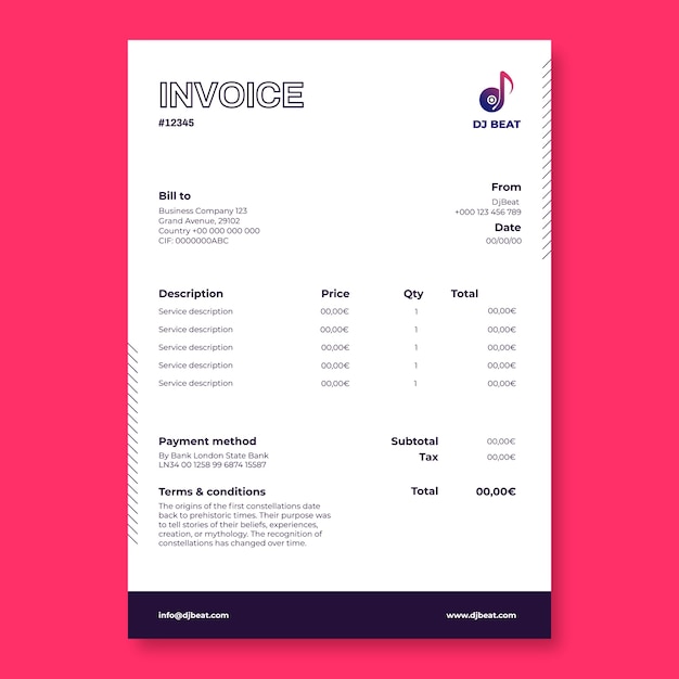 Free vector gradient dj invoice template