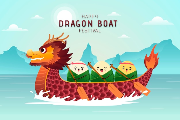 Free vector gradient dragon boat's zongzi background