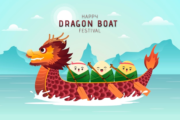 Градиентный фон цзунцзы в лодке-драконе