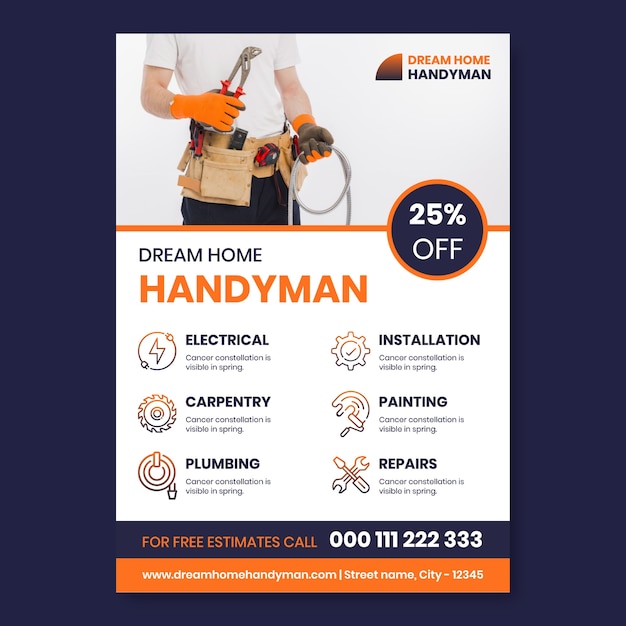 Free vector gradient dream home handyman flyer