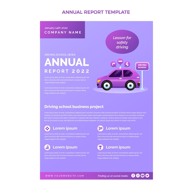 Free vector gradient driving school annual report template
