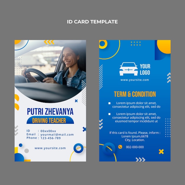 Free vector gradient driving school id card template