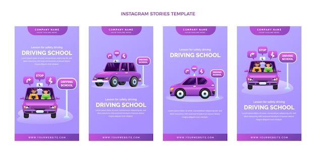 Free vector gradient driving school instagram stories